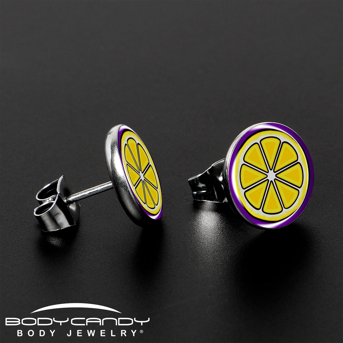 Yellow Slice of Lemon Stud Earrings by Onyx O