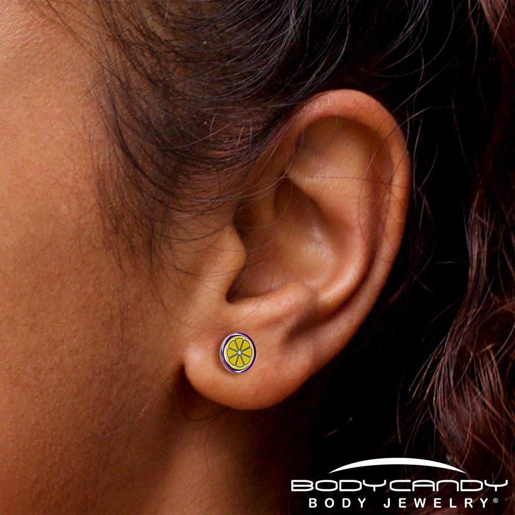 Yellow Slice of Lemon Stud Earrings by Onyx O