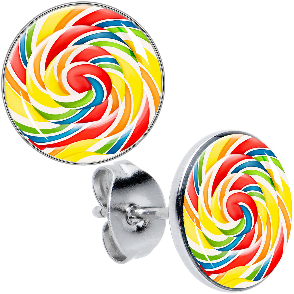 Rainbow Swirl Lollipop Stud Earrings by Onyx O
