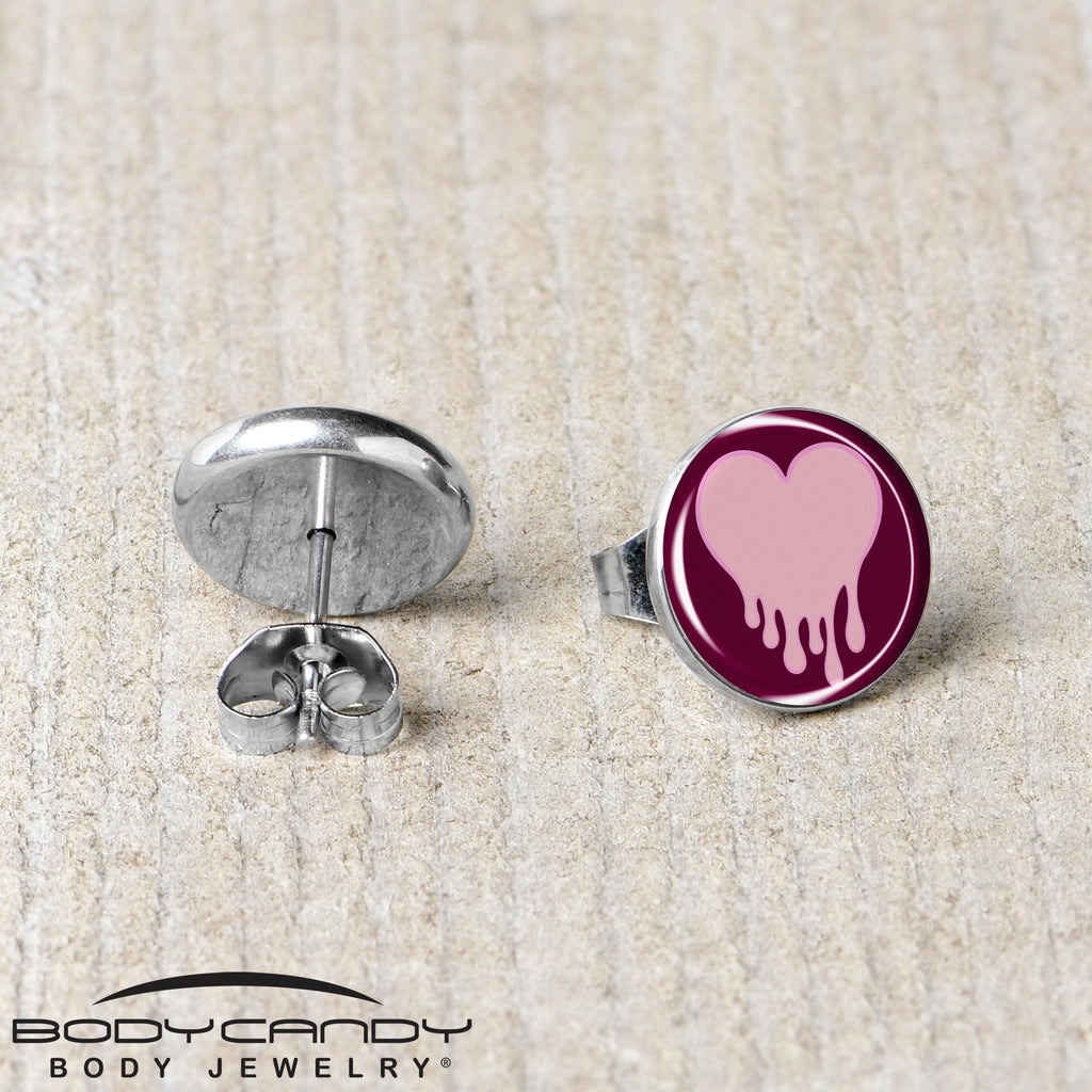 Pinkish Melting Heart Stud Earrings by Onyx O