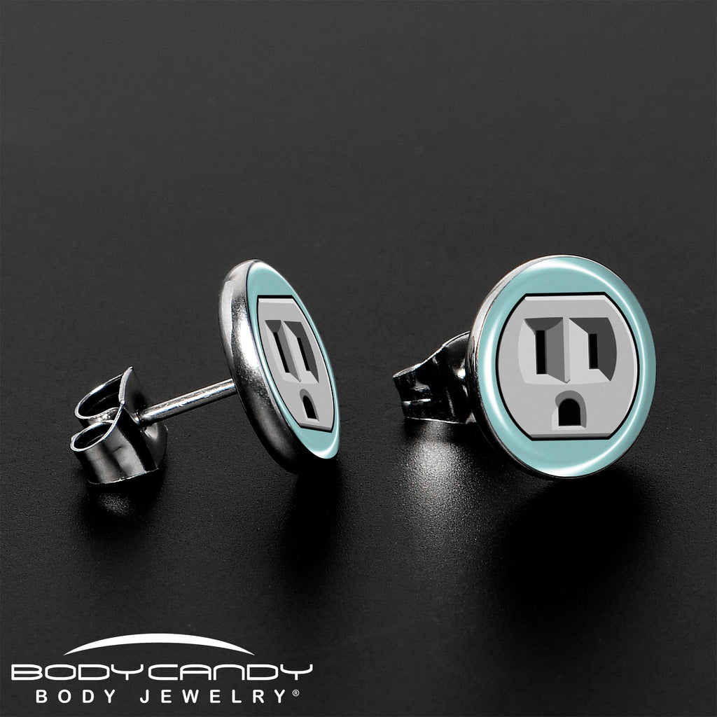 Frowning Plug Outlet Stud Earrings by Onyx O