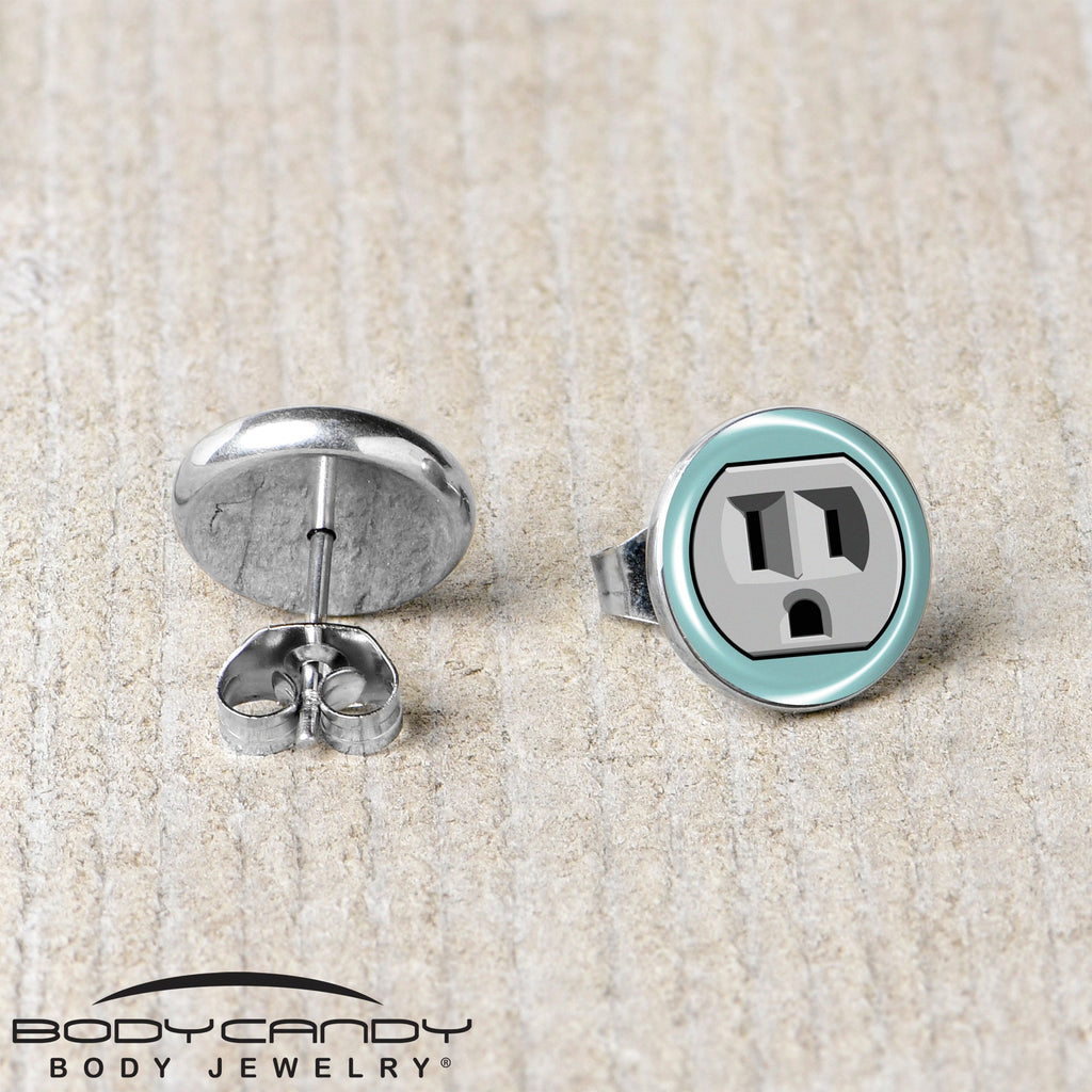 Frowning Plug Outlet Stud Earrings by Onyx O