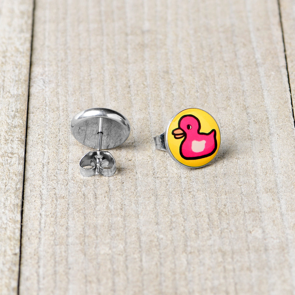 Pink Ducky Stud Earrings by Onyx O