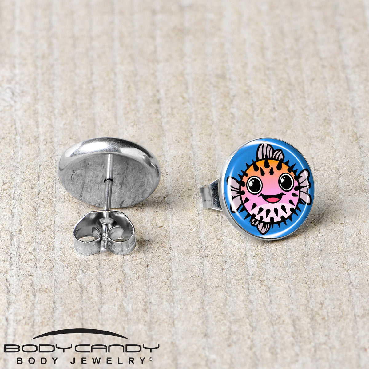 Swimming Pink Pufferfish Stud Earrings by Onyx O