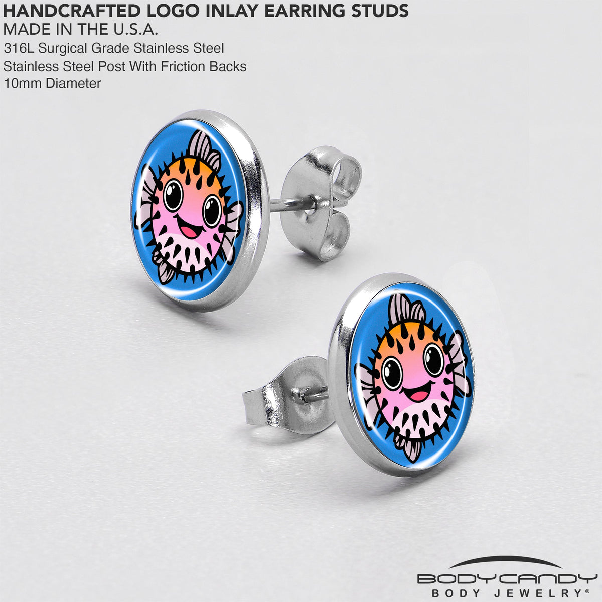 Swimming Pink Pufferfish Stud Earrings by Onyx O