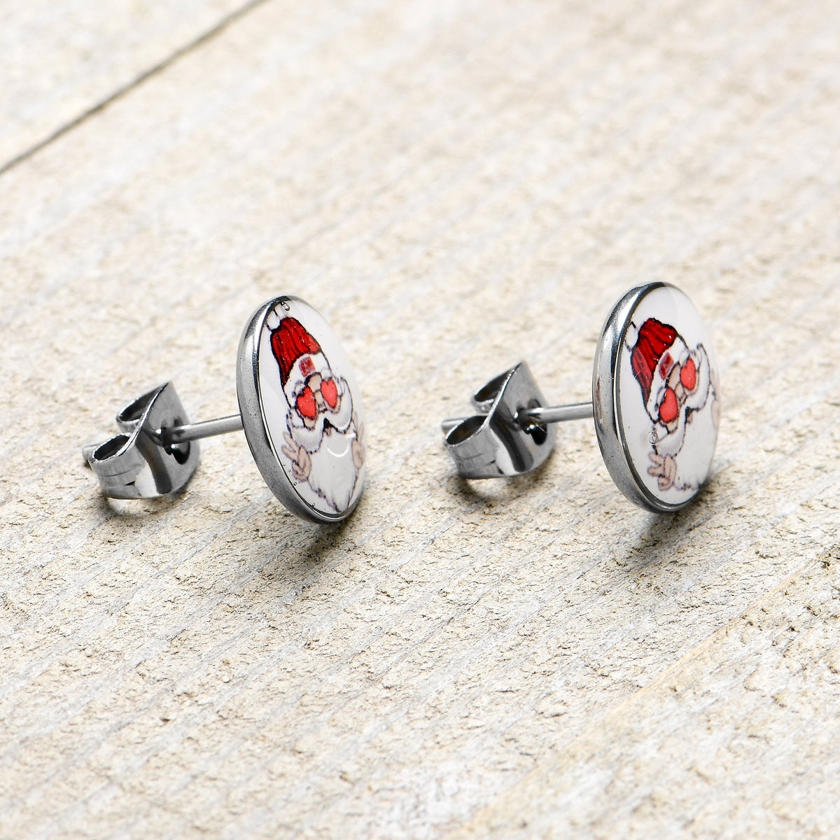Christmas Peace Love Santa Stud Earrings by Onyx O