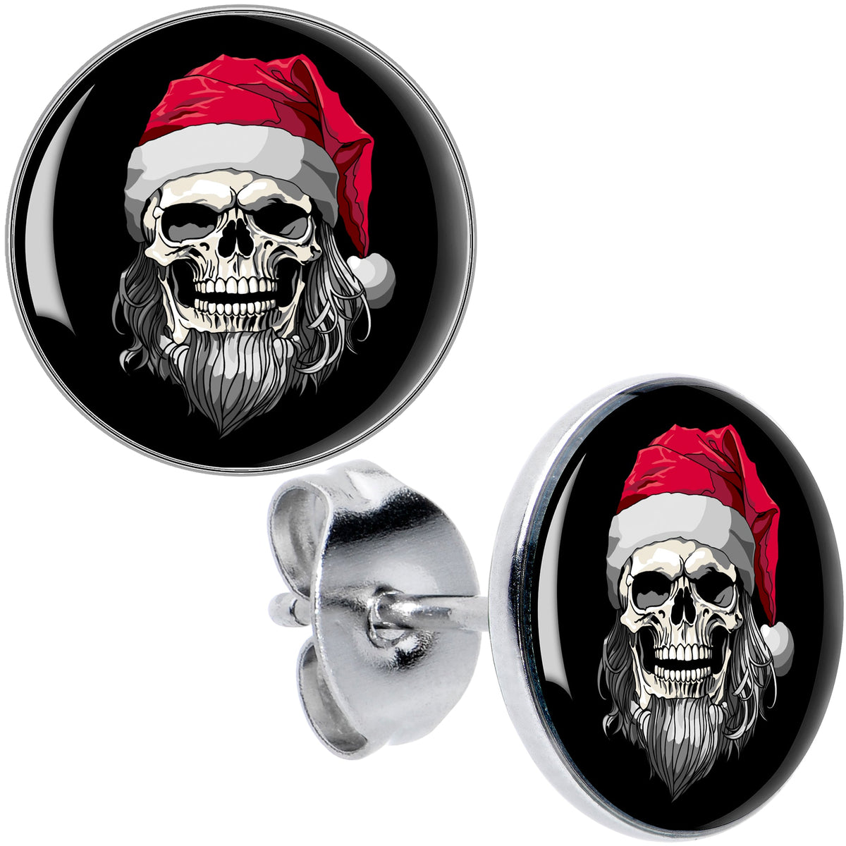 Holiday Skeleton Santa Claus Stud Earrings by Onyx O