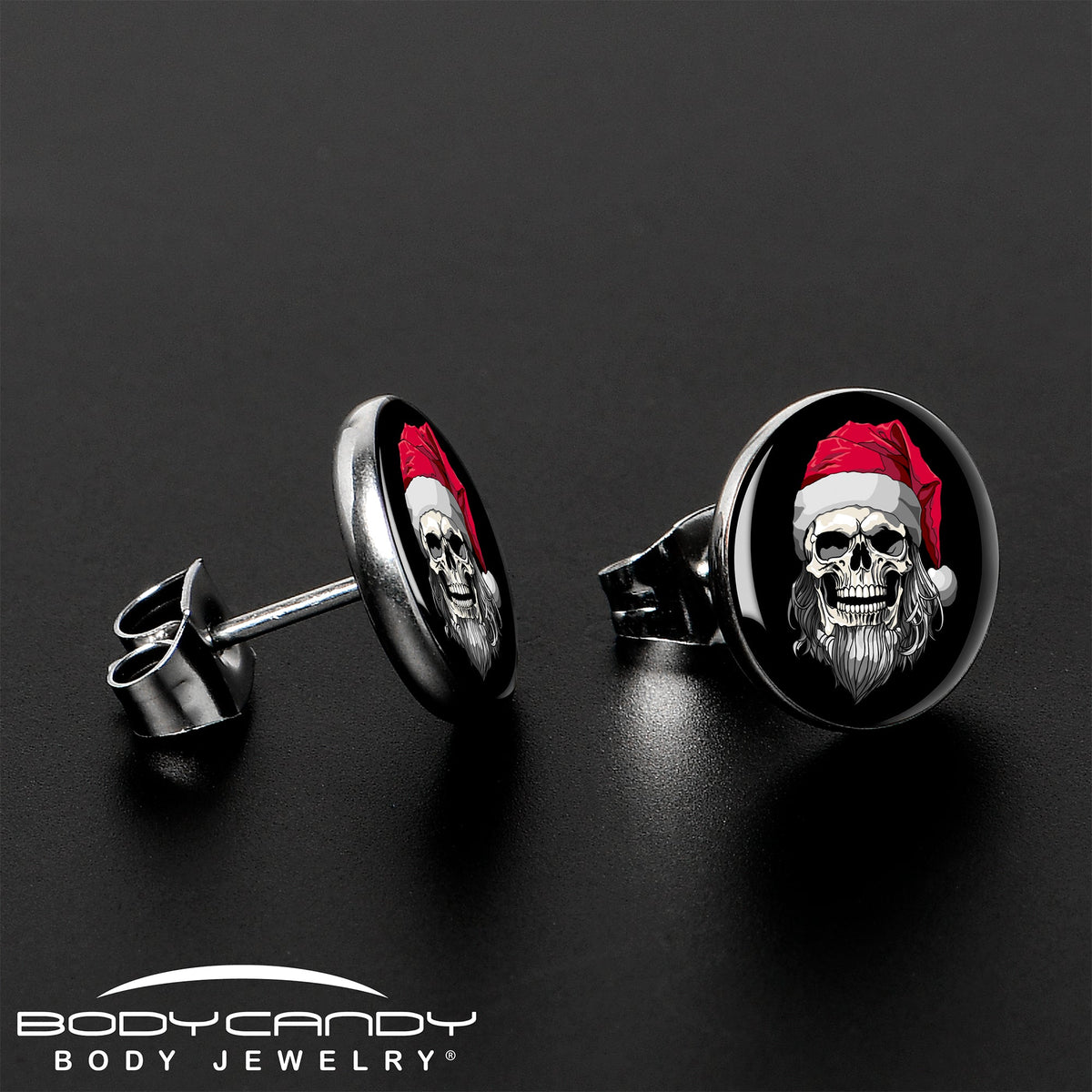 Holiday Skeleton Santa Claus Stud Earrings by Onyx O