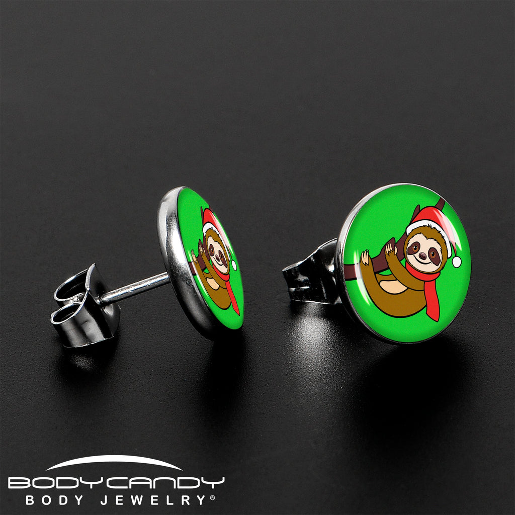 Holiday Santa Sloth Stud Earrings by Onyx O