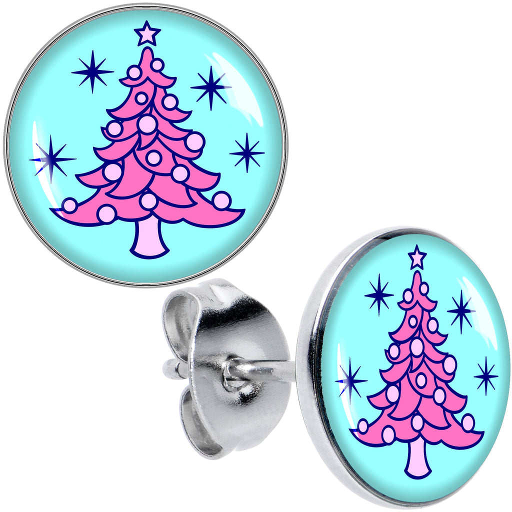 Pastel Christmas Tree Holiday Stud Earrings by Onyx O