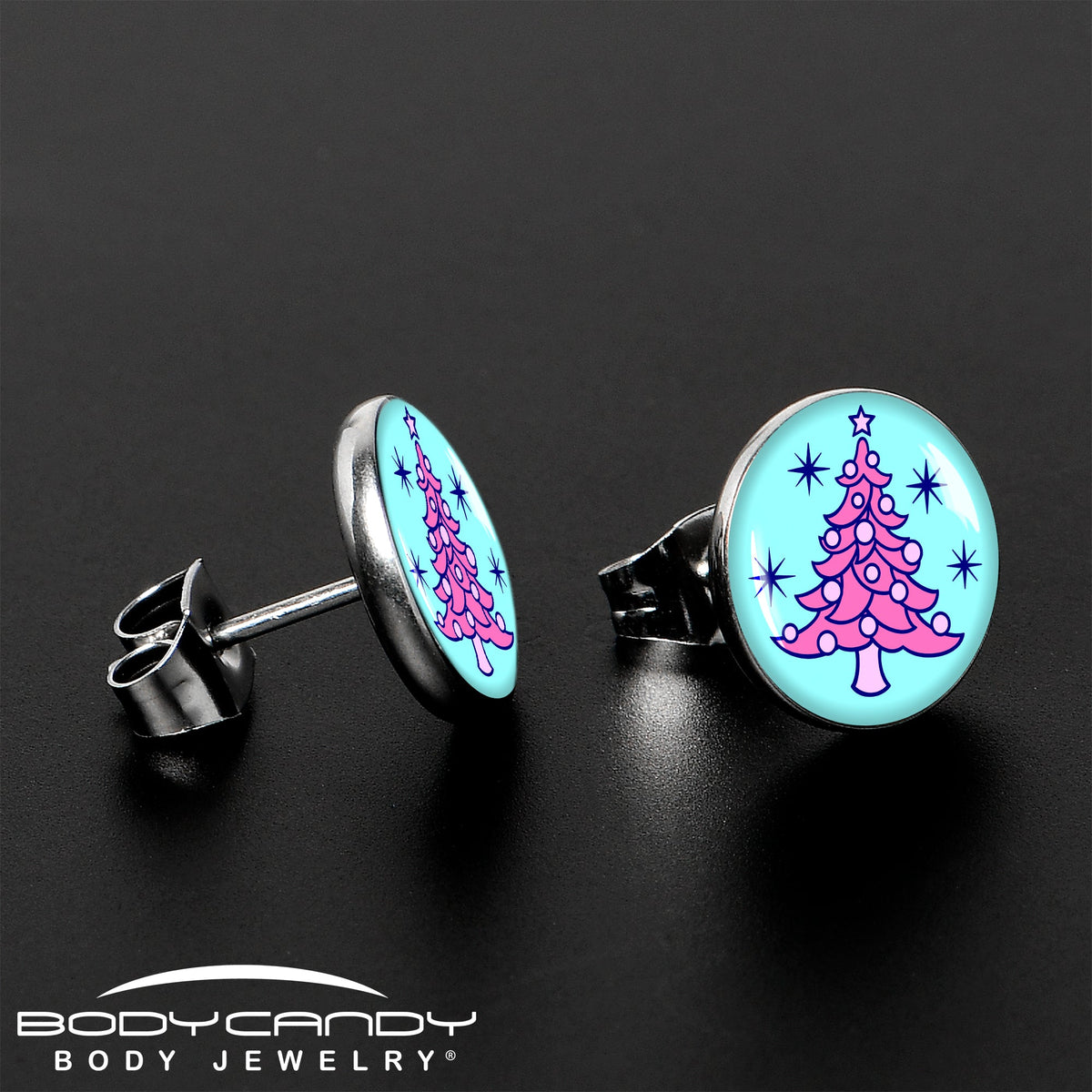 Pastel Christmas Tree Holiday Stud Earrings by Onyx O