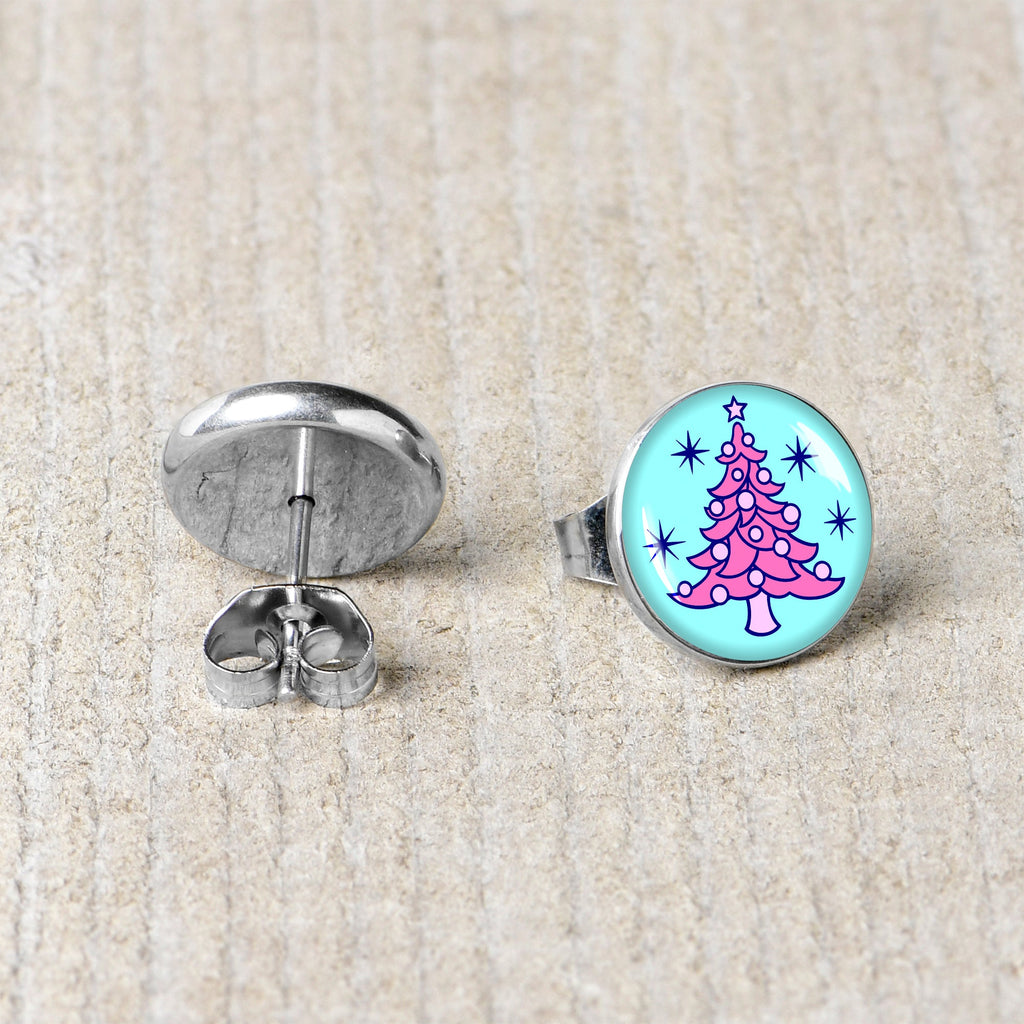 Pastel Christmas Tree Holiday Stud Earrings by Onyx O