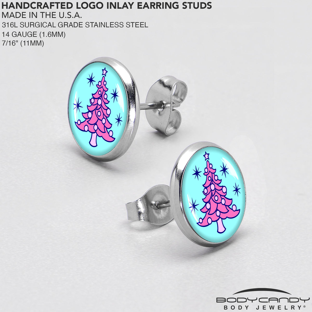 Pastel Christmas Tree Holiday Stud Earrings by Onyx O