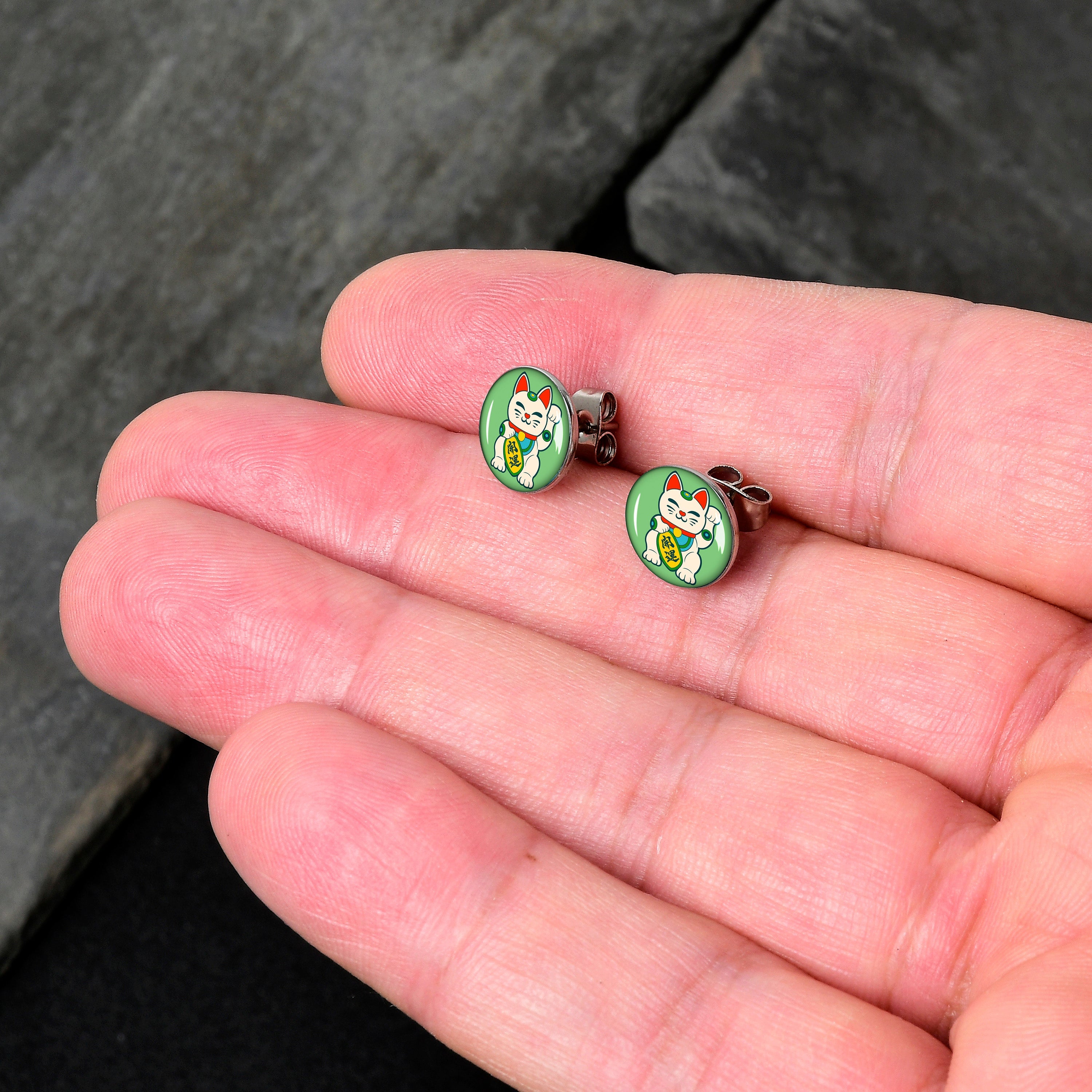 Waving Cat Stud Earrings by Onyx O