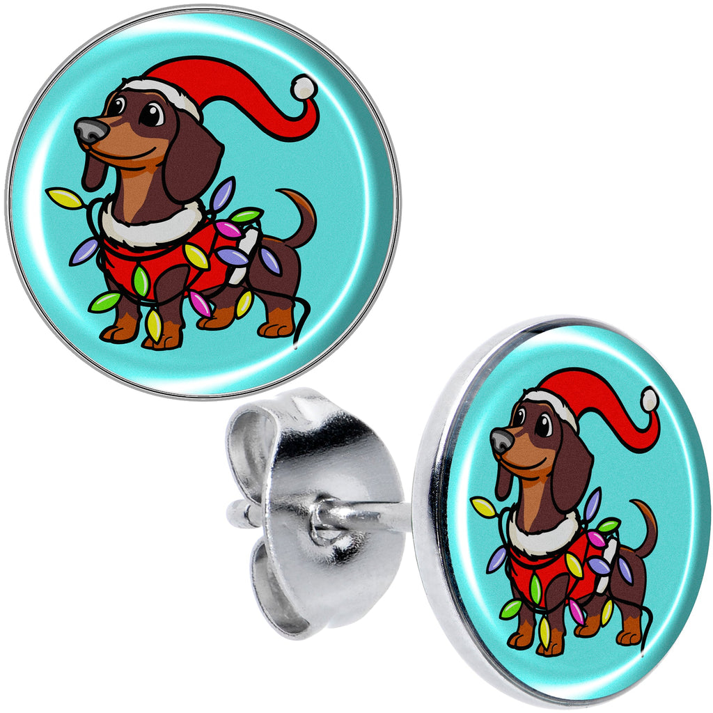 Christmas Holiday Weiner Dog Stud Earrings by Onyx O