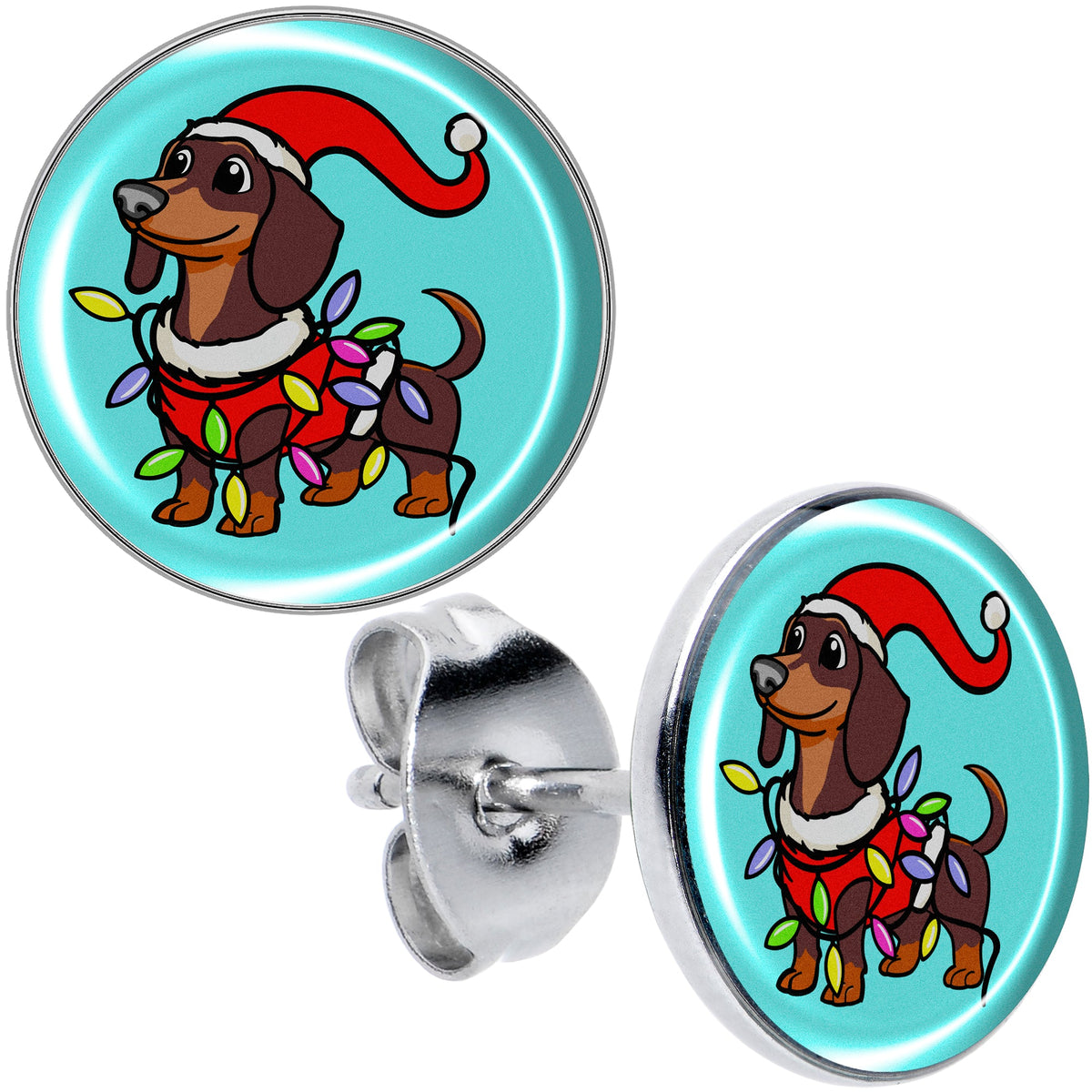 Christmas Holiday Weiner Dog Stud Earrings by Onyx O