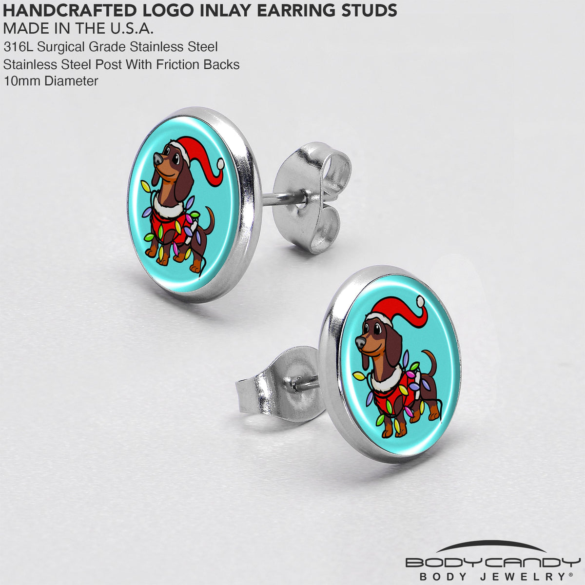 Christmas Holiday Weiner Dog Stud Earrings by Onyx O