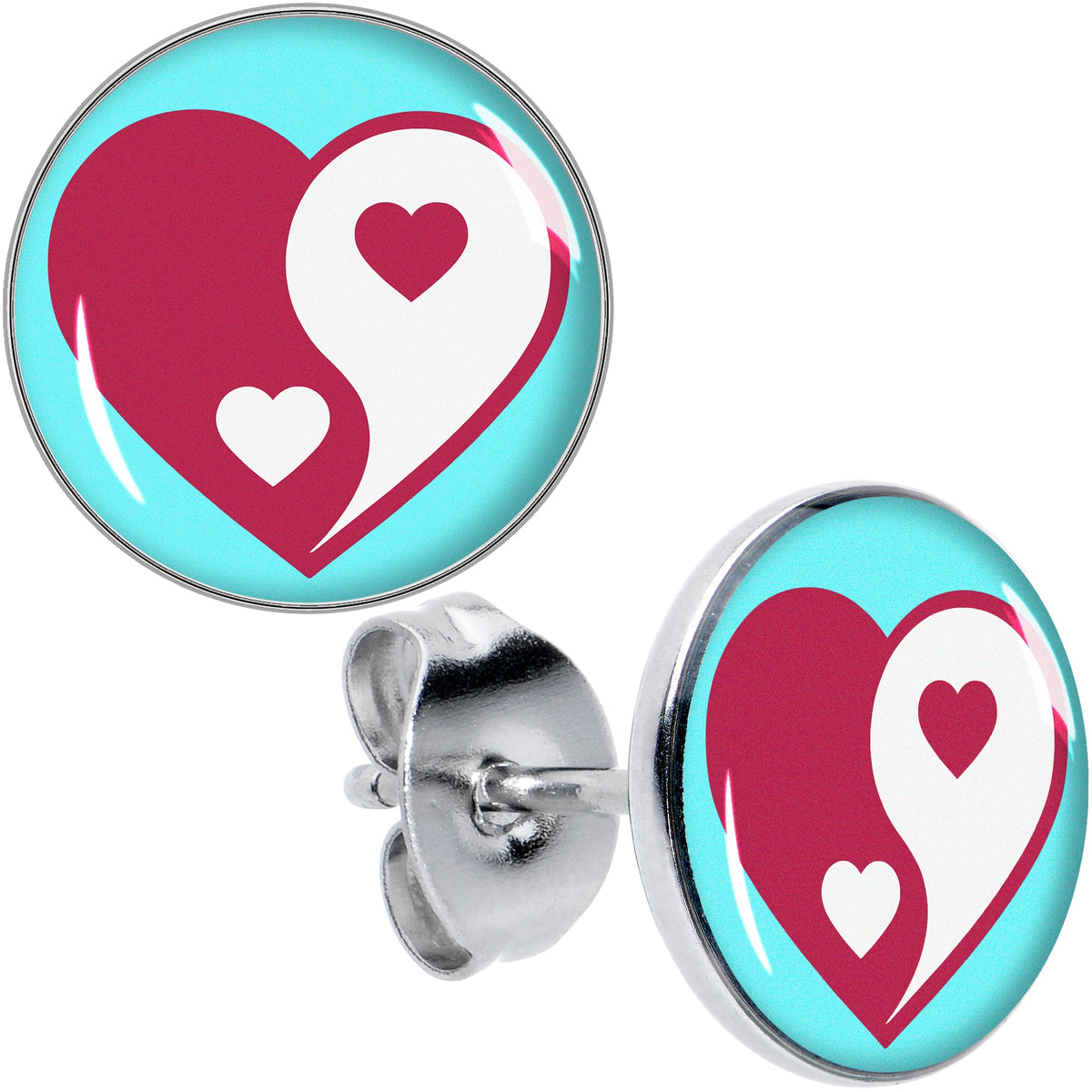 Love Yin Yang Heart Stud Earrings by Onyx O