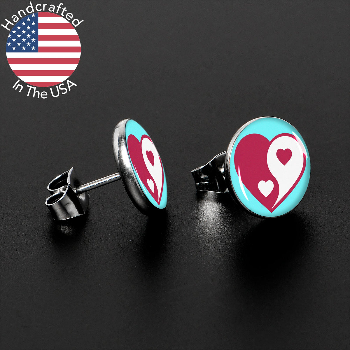 Love Yin Yang Heart Stud Earrings by Onyx O