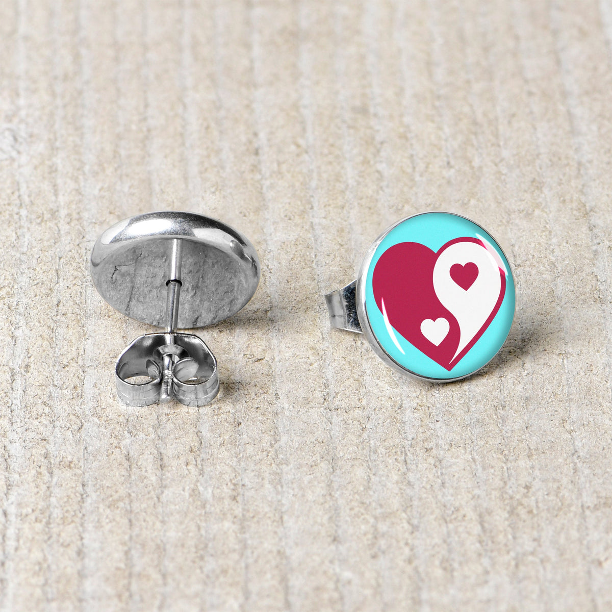 Love Yin Yang Heart Stud Earrings by Onyx O