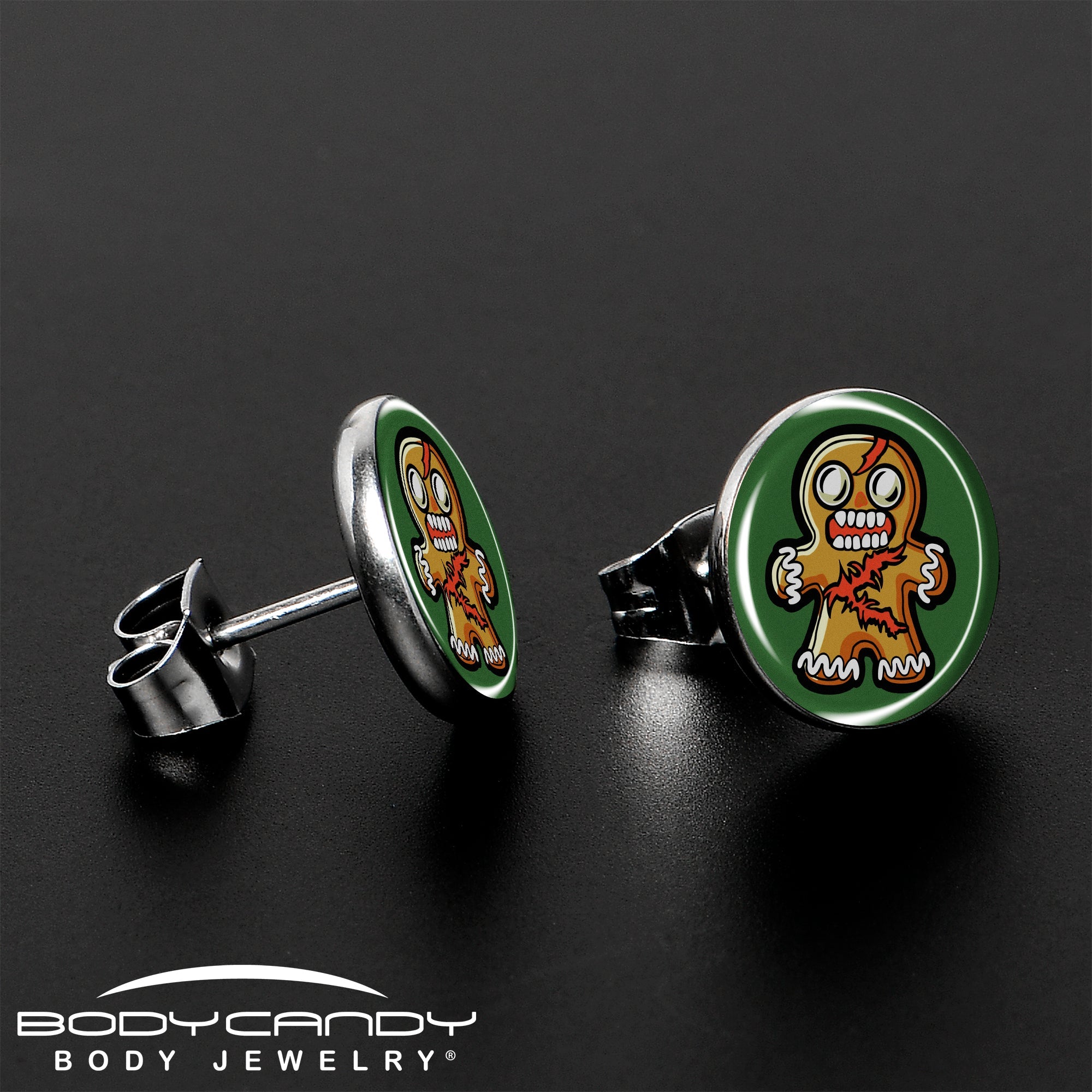 Christmas Holiday Zombie Gingergread Man Stud Earrings by Onyx O