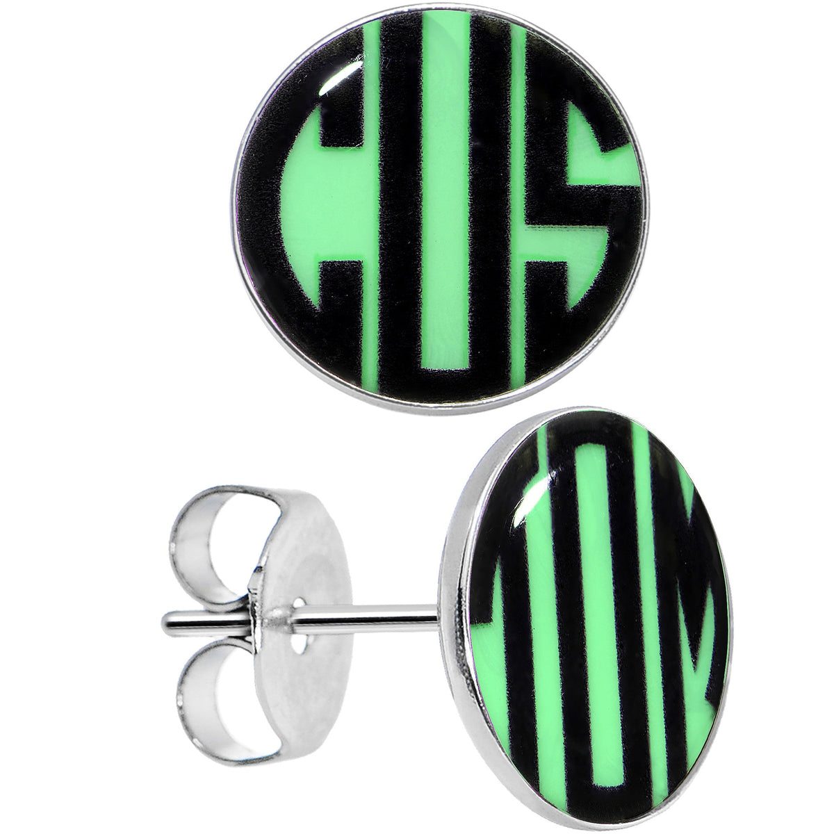 Glow in the Dark Custom Initial Personalized Logo Stud Earrings