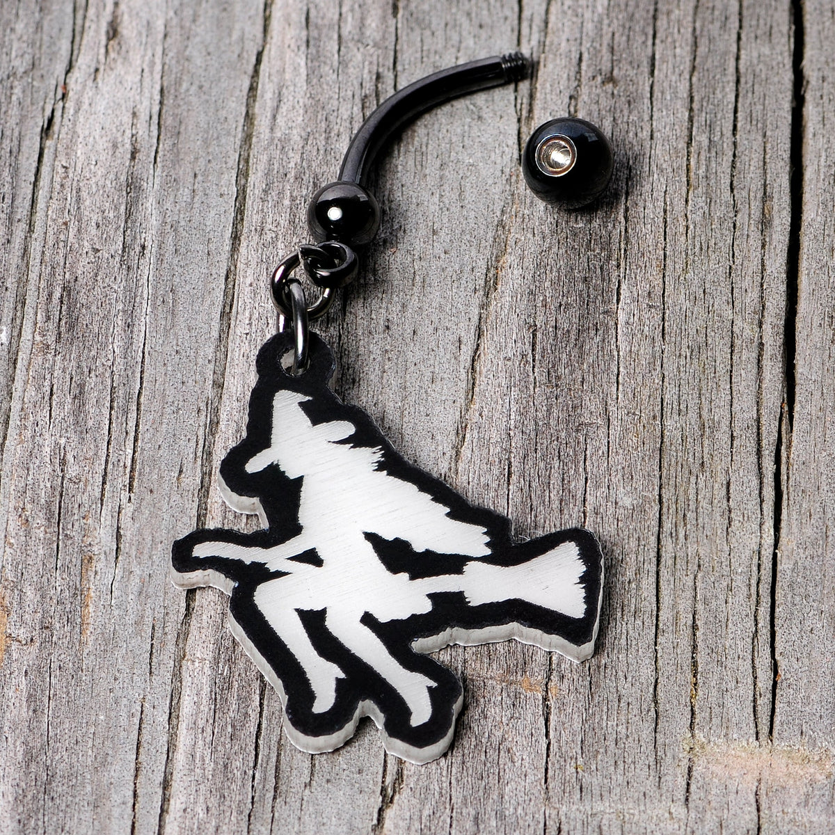 Glow in the Dark Halloween Flying Witch on Broom Dangle Belly Ring