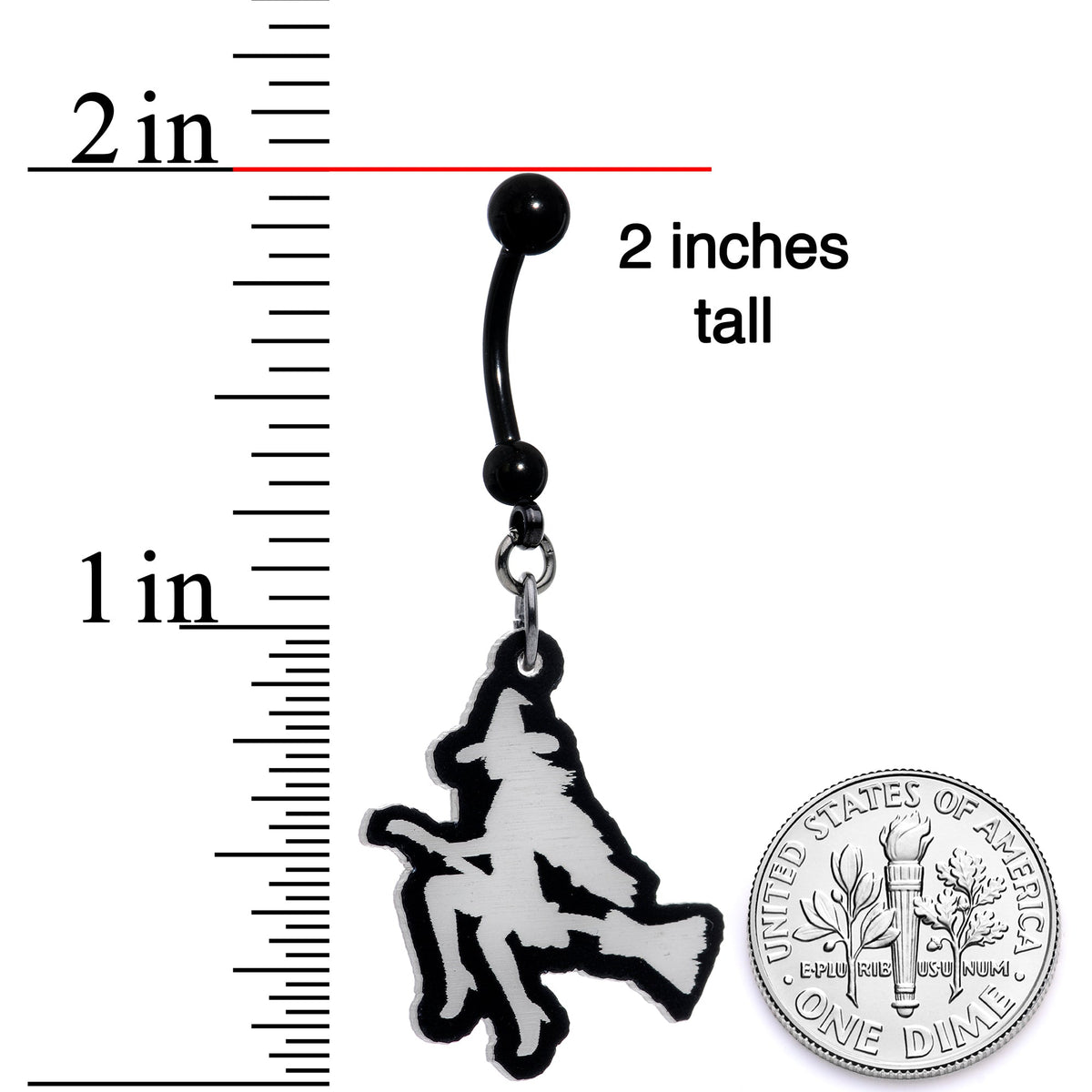 Glow in the Dark Halloween Flying Witch on Broom Dangle Belly Ring