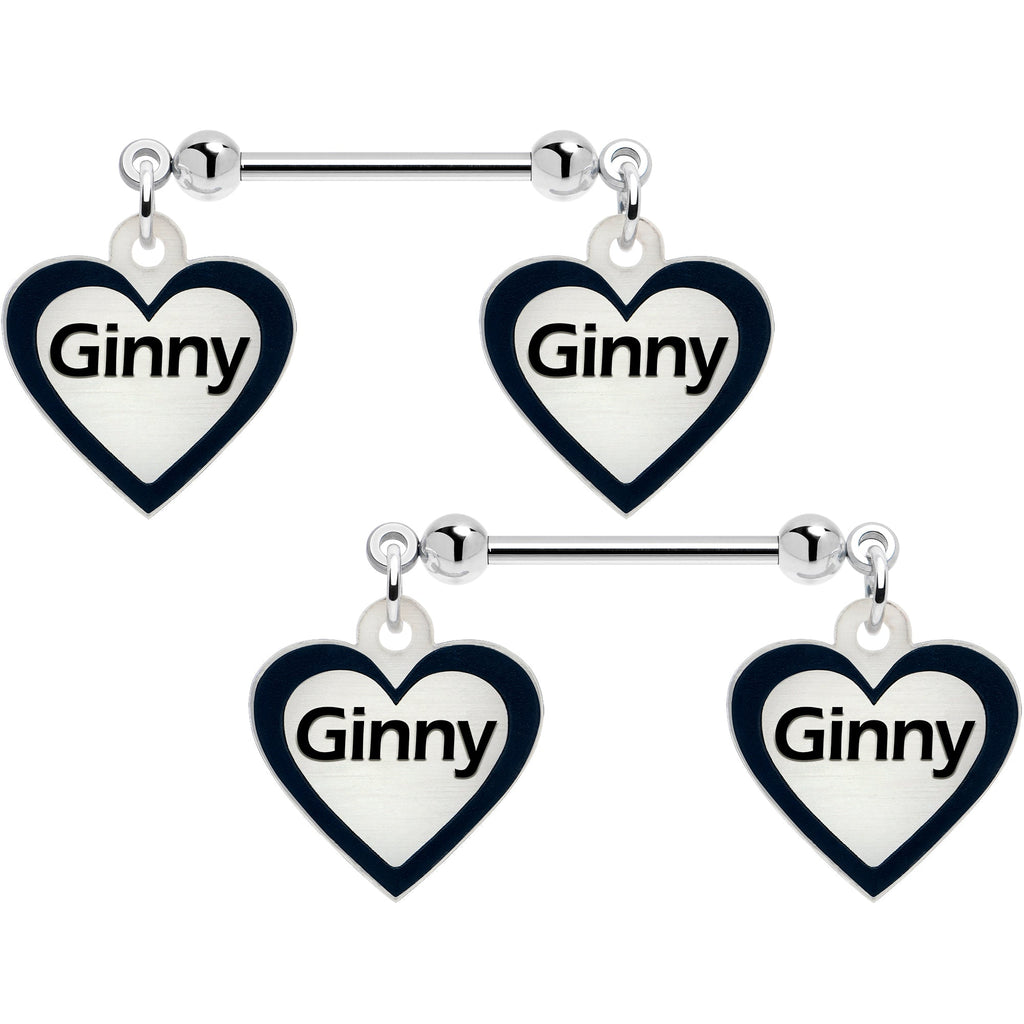 Custom Heart Glow in the Dark Double Personalized Name Dangle Nipple Ring Set