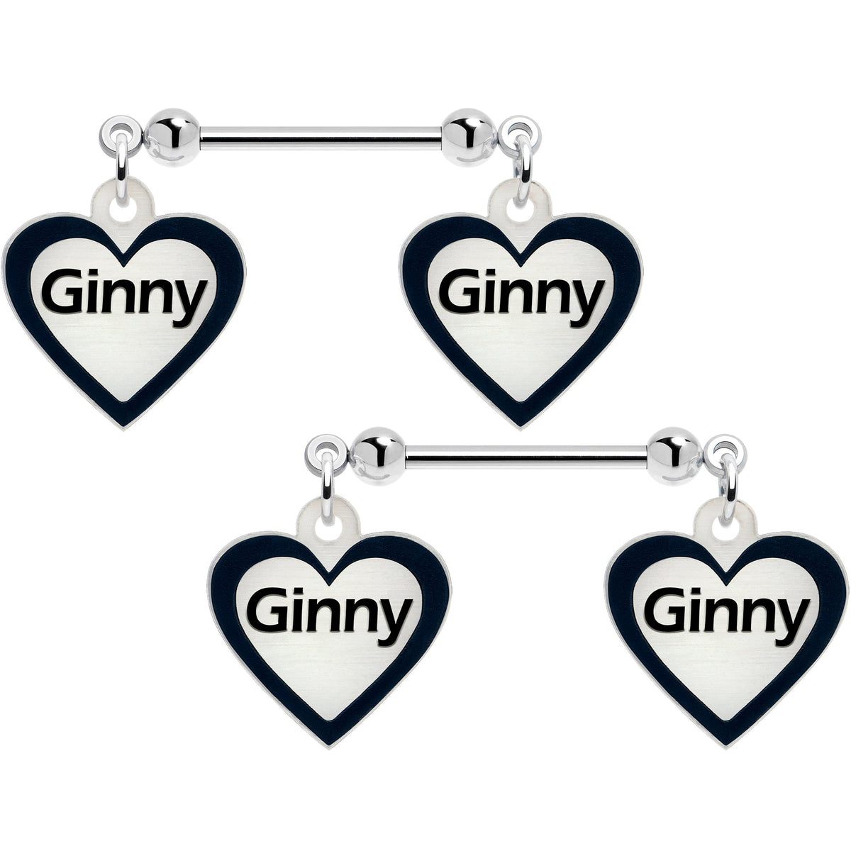 Custom Heart Glow in the Dark Double Personalized Name Dangle Nipple Ring Set