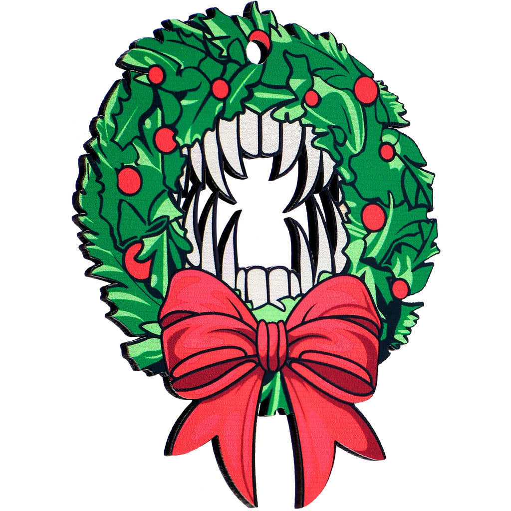 Wood Holiday Vampire Wreath Christmas Ornament