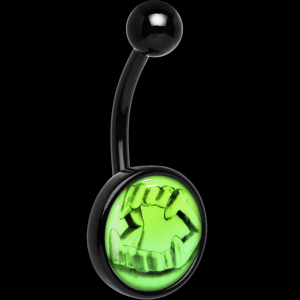 Black Titanium Fearsome Fangs Glow in the Dark Belly Ring