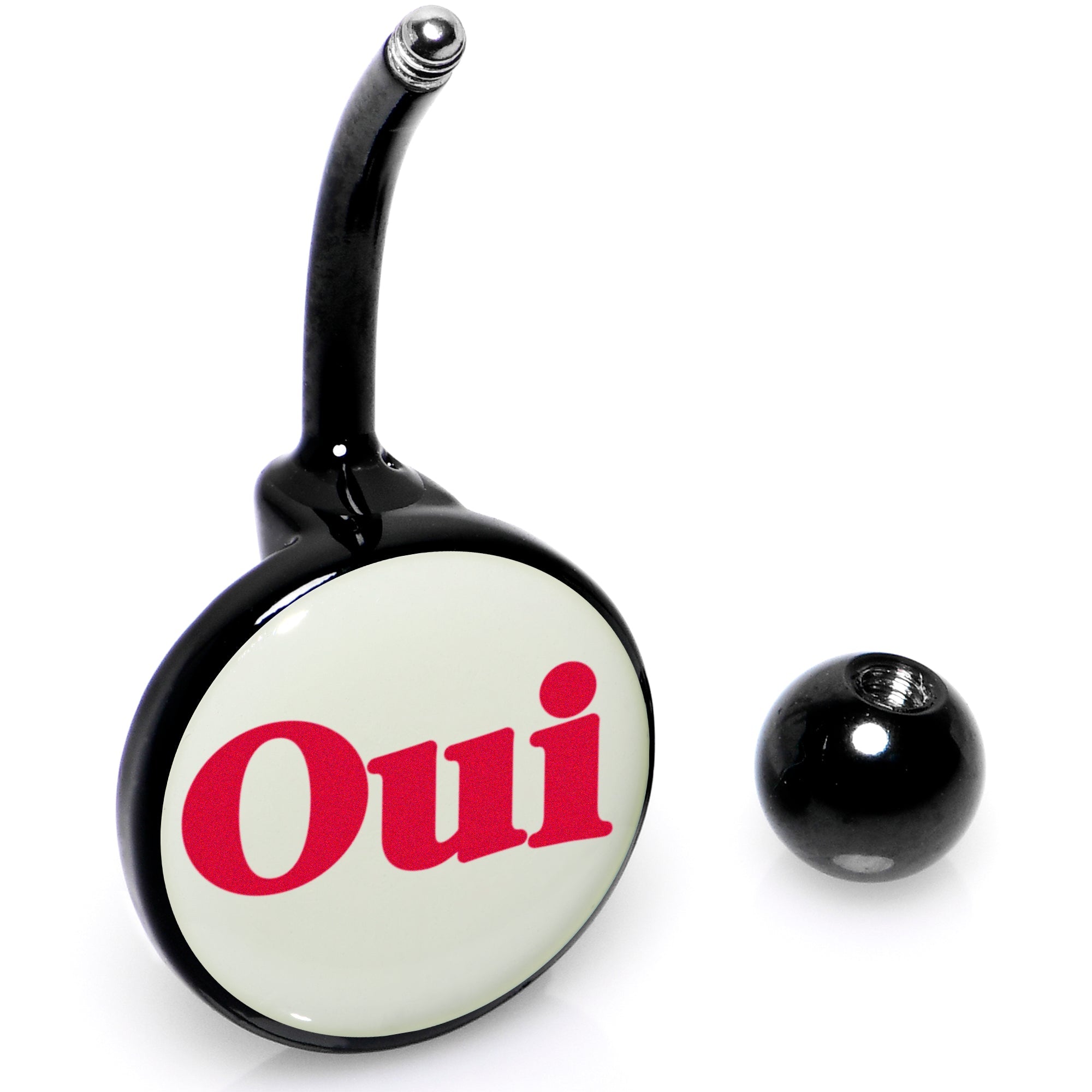 Black Anodized Glow in the Dark OUI Belly Ring by Onyx O