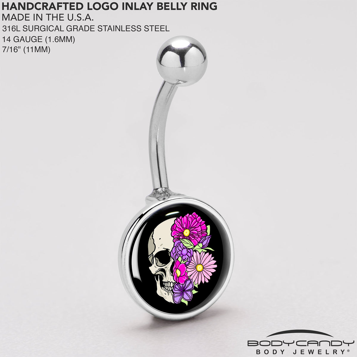 Floral Flowers Skull Belly Ring by Onyx O