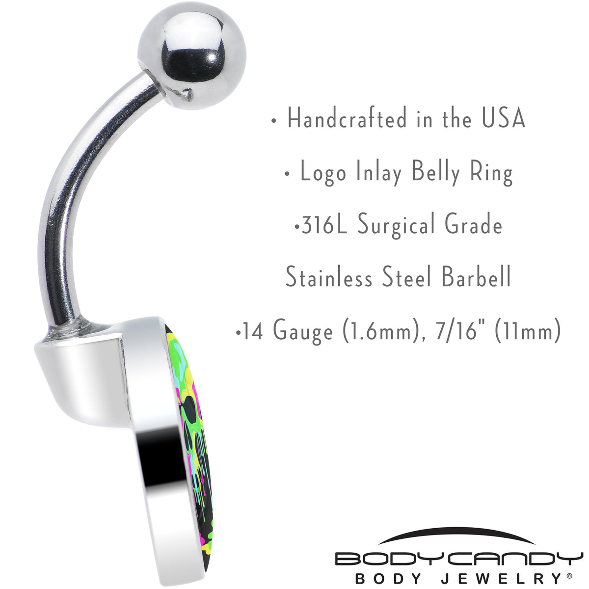 Ultra Bright Melting Skull Belly Ring by Onyx O
