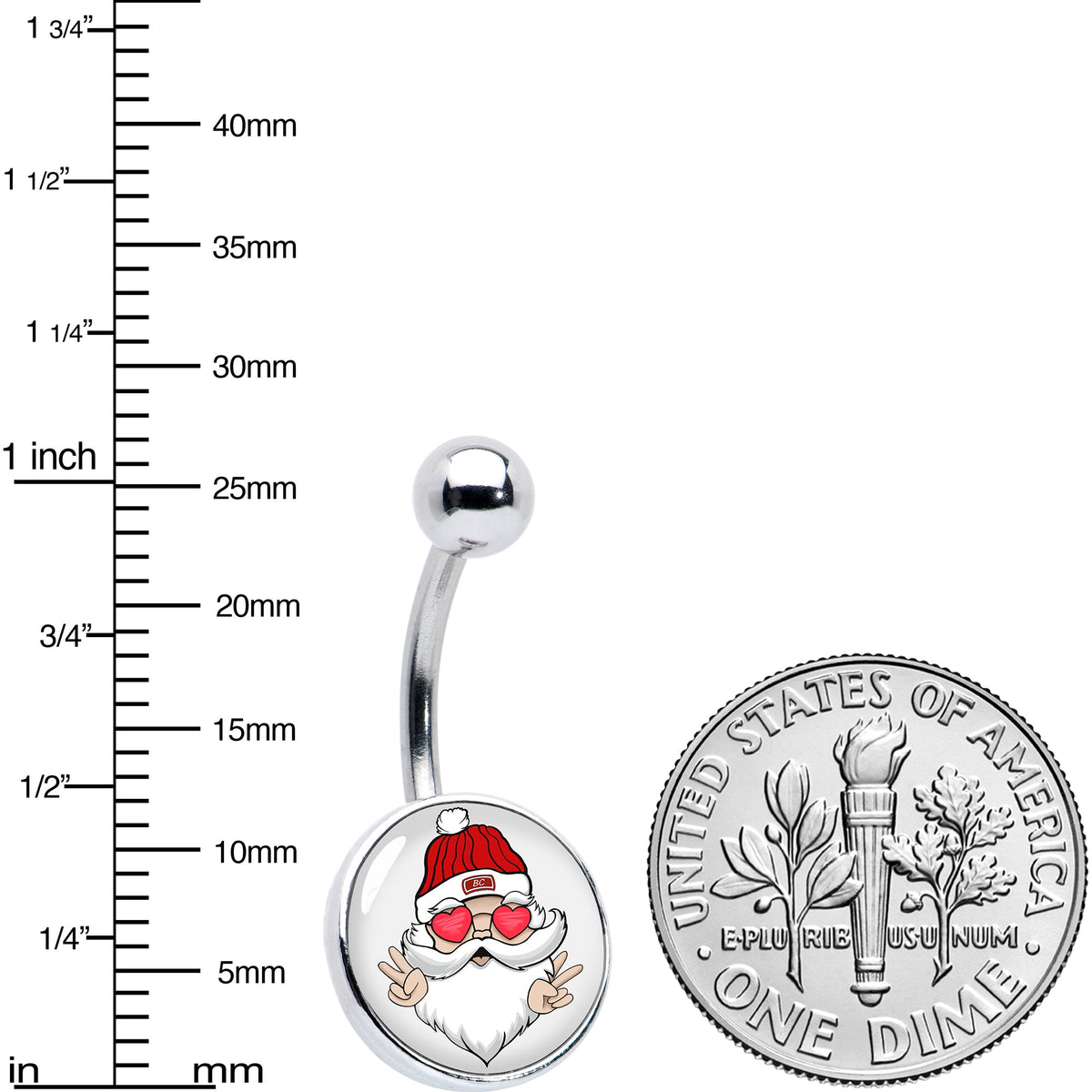 Christmas Peace Love Santa Belly Ring by Onyx O