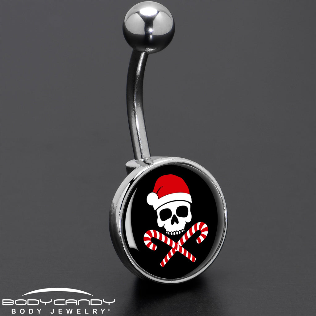 Santa Pirate Candy Cane Skull Belly Ring by Onyx O