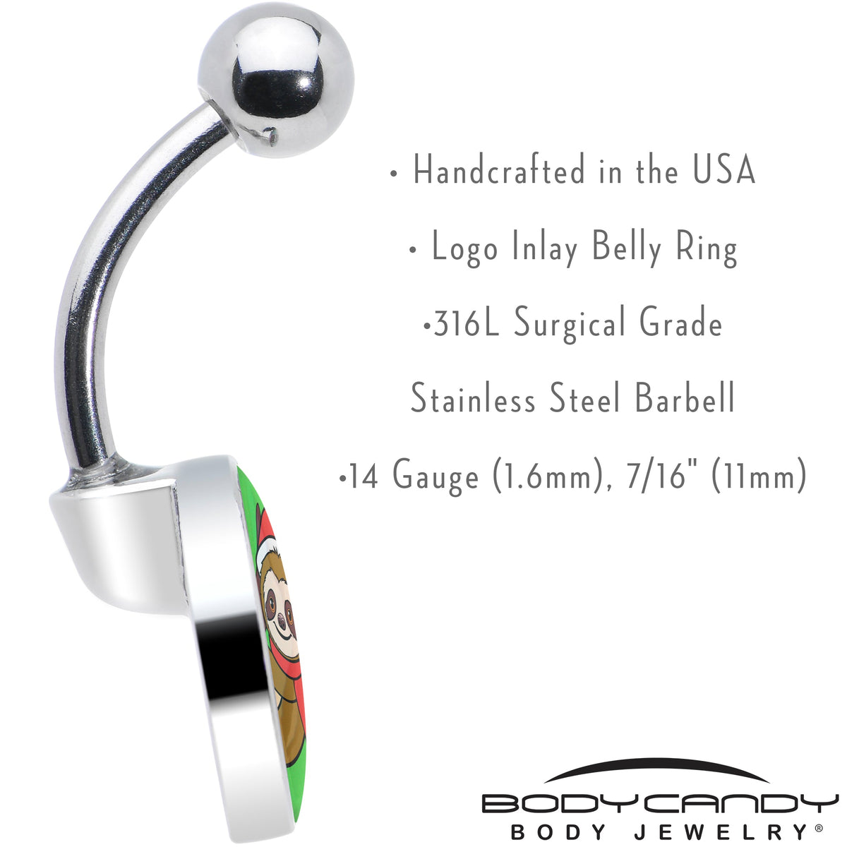 Holiday Santa Sloth Belly Ring by Onyx O