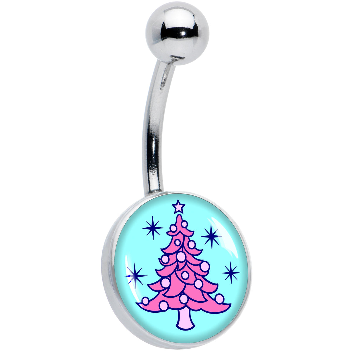 Pastel Christmas Tree Holiday Belly Ring by Onyx O