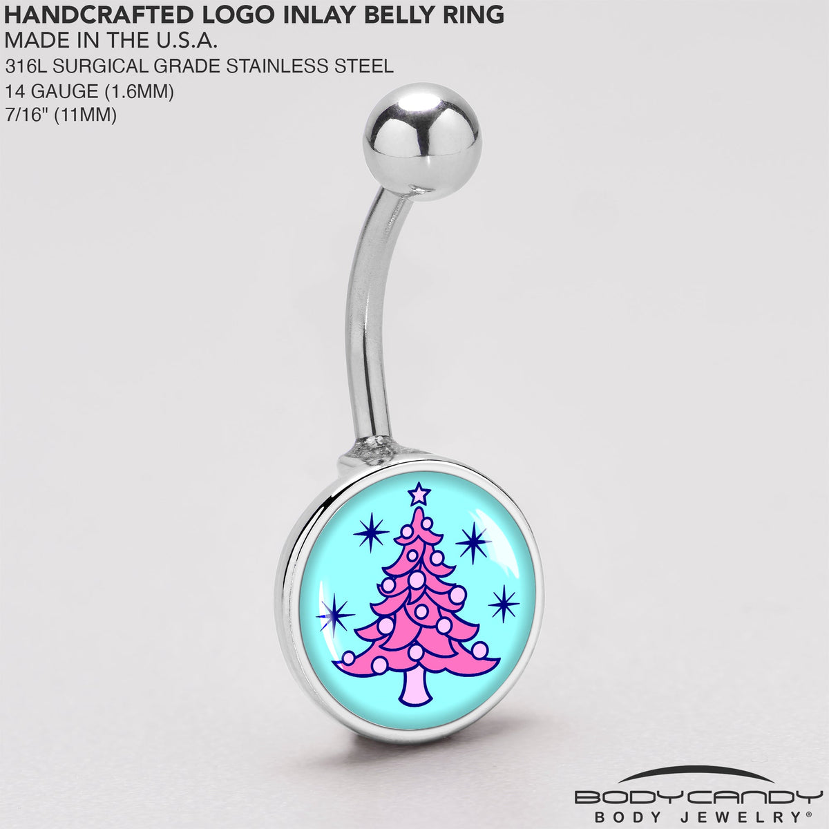 Pastel Christmas Tree Holiday Belly Ring by Onyx O