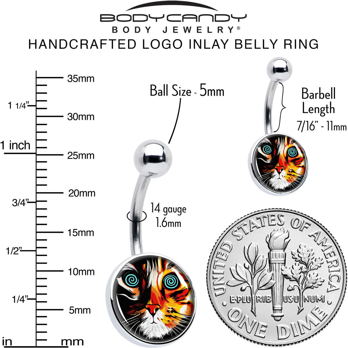 Colorful Trippy Cat Belly Ring by Onyx O