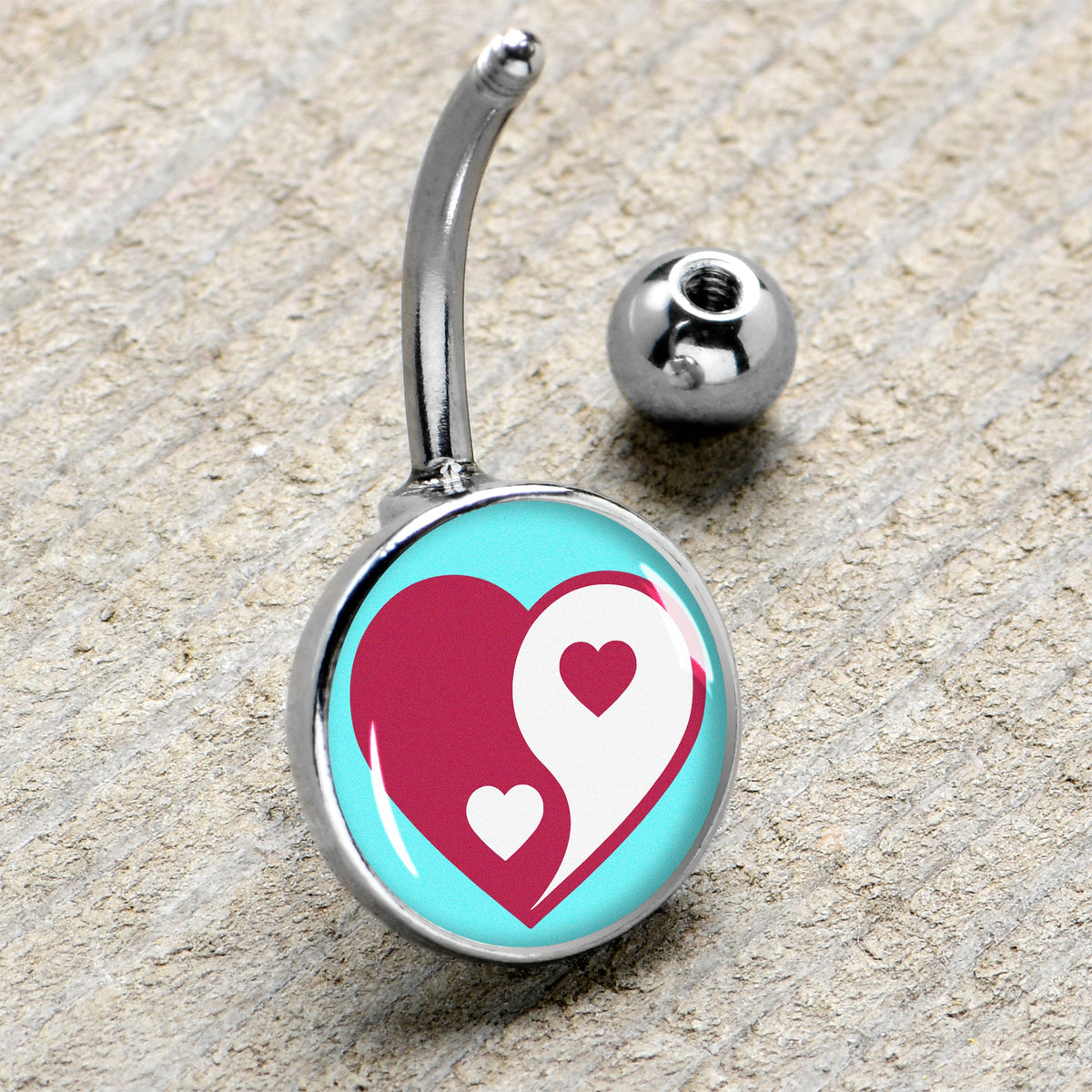 Love Yin Yang Heart Belly Ring by Onyx O