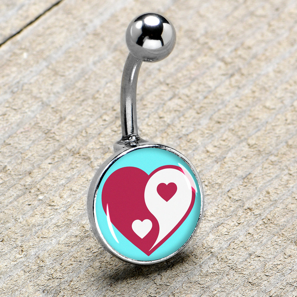 Love Yin Yang Heart Belly Ring by Onyx O