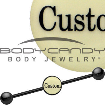 Custom Glow in the Dark Personalized Industrial Barbell in Black Titanium