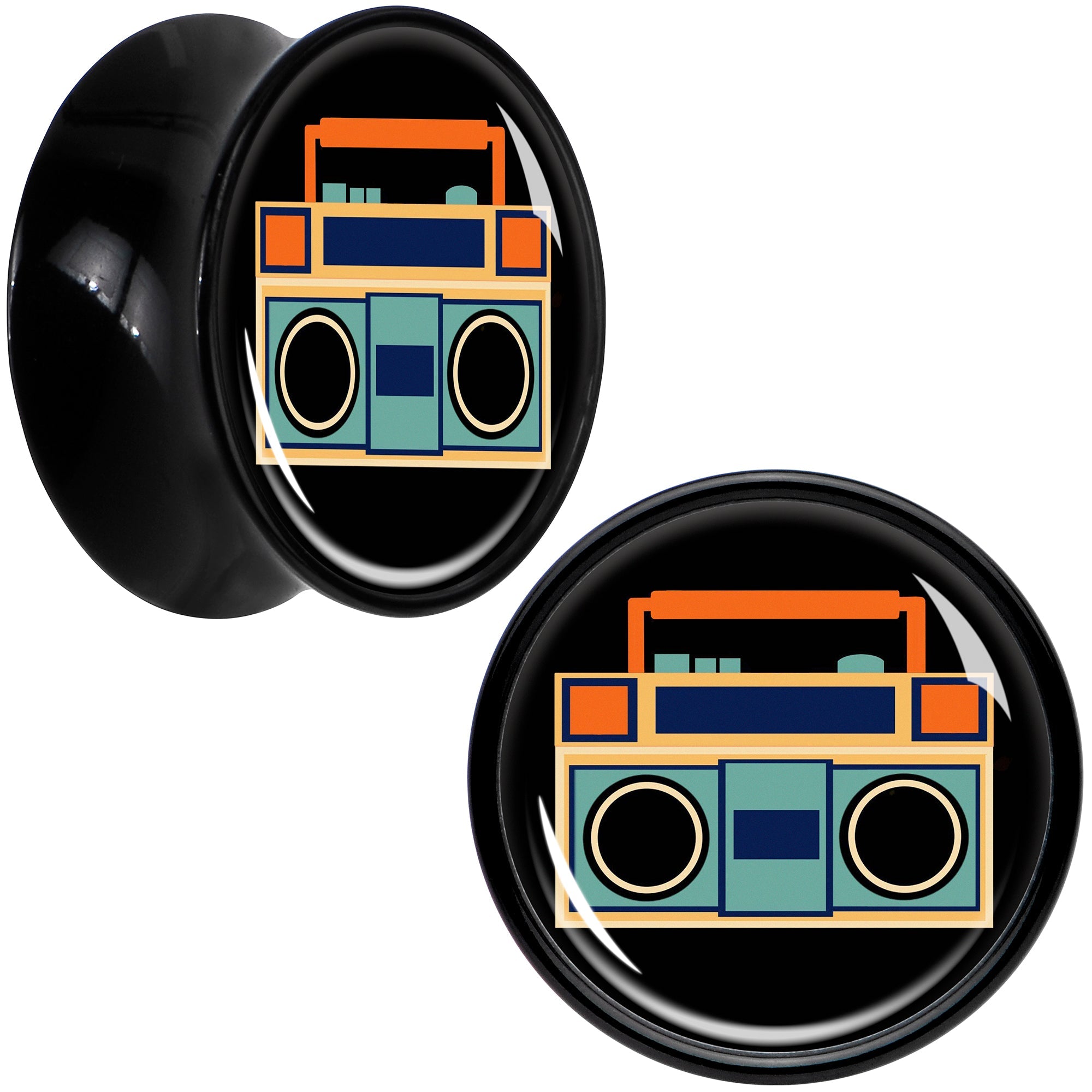 Black Acrylic Retro Boombox Double Flare Plug Set by Onyx O