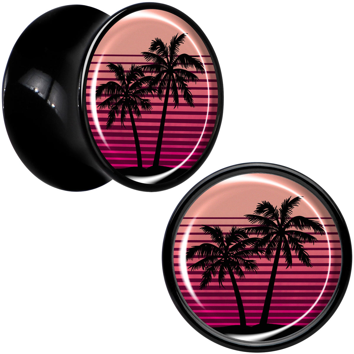Palm Tree Retro Sunset Black Acrylic Saddle Plug Set by Onyx O