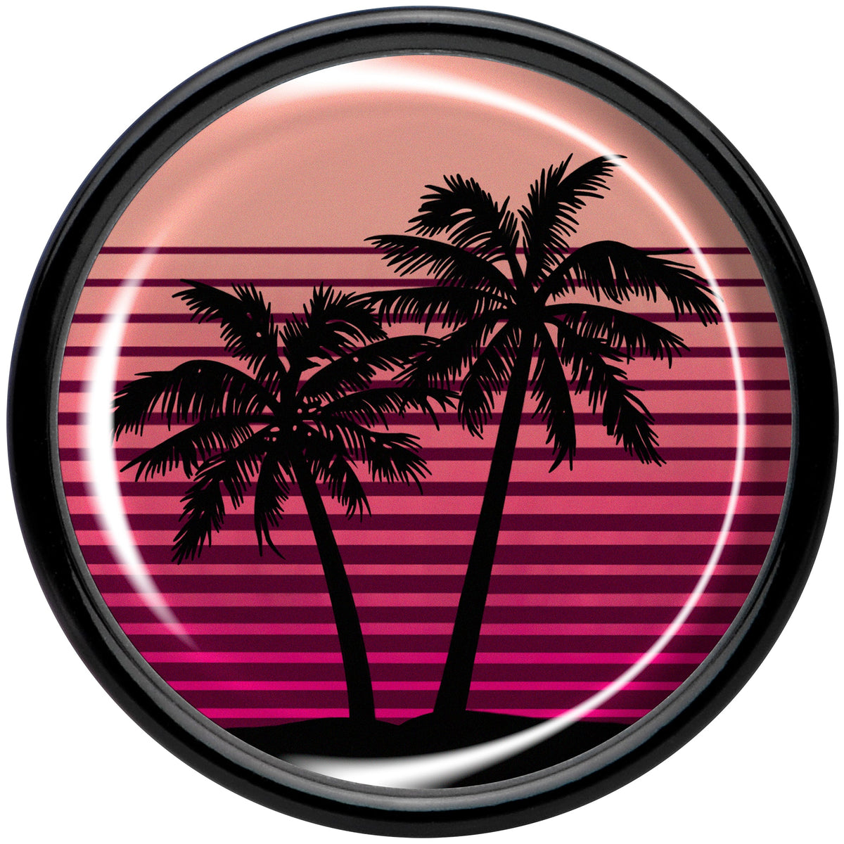 Palm Tree Retro Sunset Black Acrylic Saddle Plug Set by Onyx O