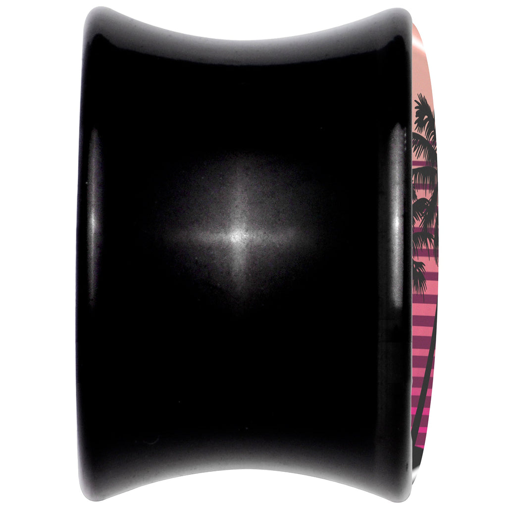 Palm Tree Retro Sunset Black Acrylic Saddle Plug Set by Onyx O