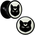 Glow in the Dark Mystic Kitty Cat Black Acrylic Saddle Plug Set by Onyx O