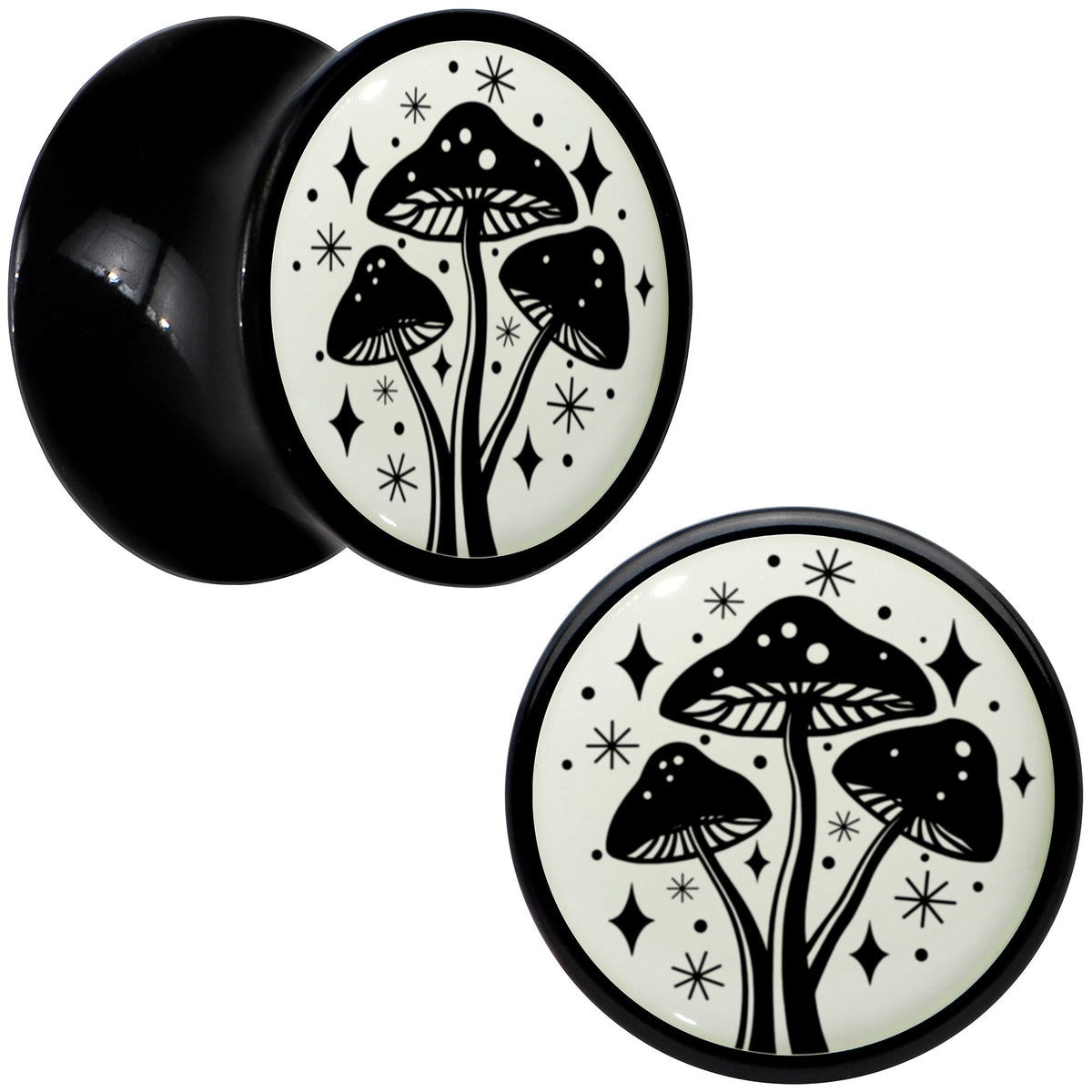 Glow in the Dark Mystic Mushroom Black Acrylic Saddle Plug Set by Onyx O